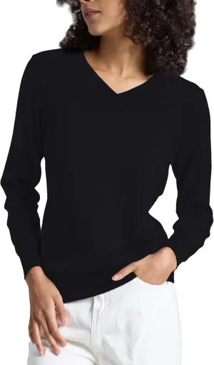 Women's Long-Sleeve Pullover Lightweight Soft V-Neck Casual Sweater Top
