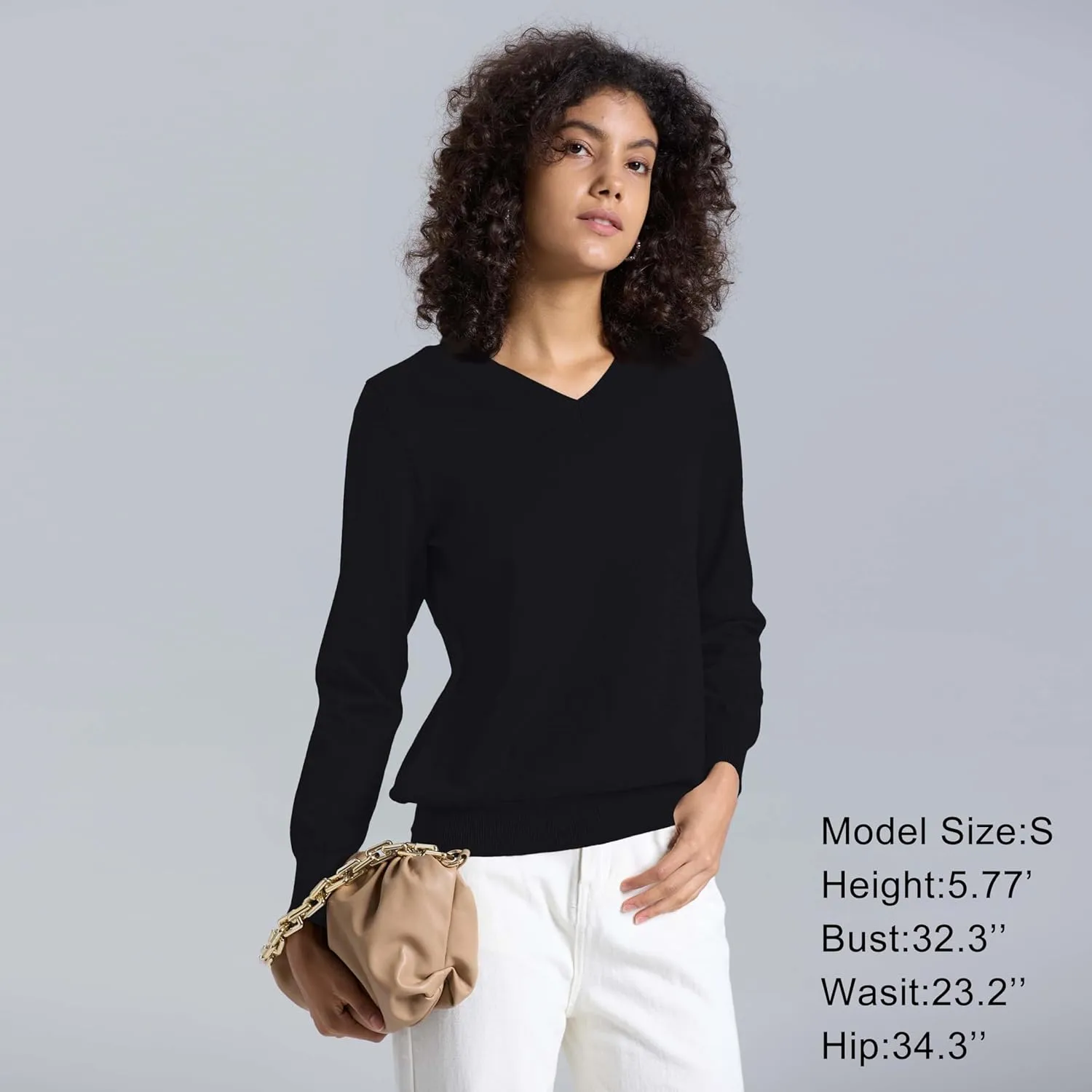 Women's Long-Sleeve Pullover Lightweight Soft V-Neck Casual Sweater Top