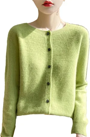 Women's Merino Wool Sweater O Neck Long Sleeve Cardigan Regular Fit Top