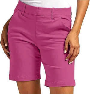 Women's Mid Rise Slim Fit Chino Bermuda Shorts Ultra Lux Comfort Walking Super Comfy Business Casual Pants