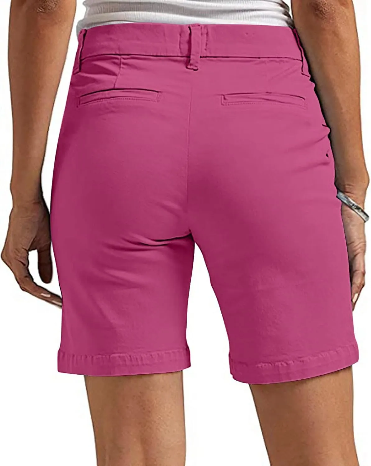 Women's Mid Rise Slim Fit Chino Bermuda Shorts Ultra Lux Comfort Walking Super Comfy Business Casual Pants
