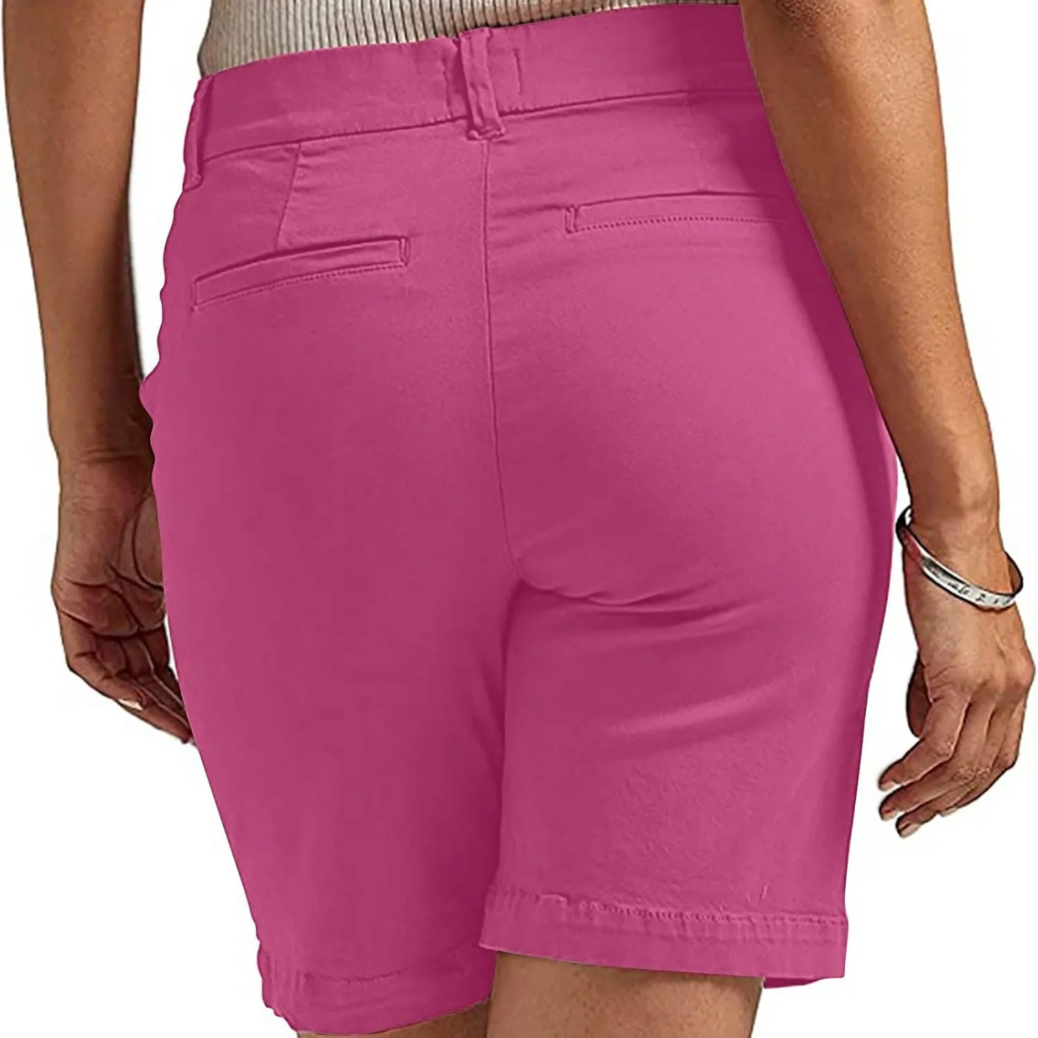 Women's Mid Rise Slim Fit Chino Bermuda Shorts Ultra Lux Comfort Walking Super Comfy Business Casual Pants