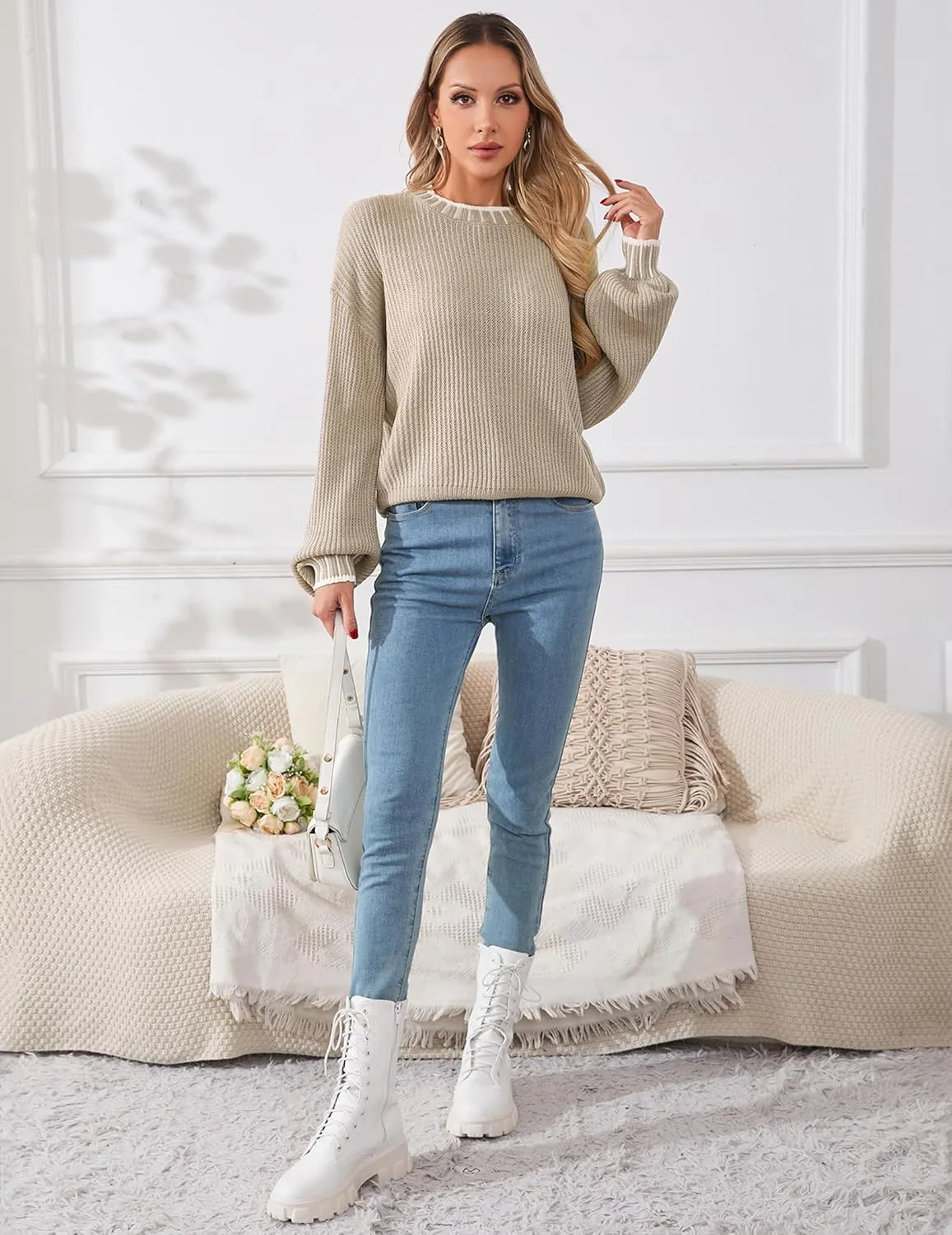 Womens Oversized Lightweight Cute Striped Cropped Sweater Spring 2025 Knitted Crew Neck Thin Crop Pullover Tops