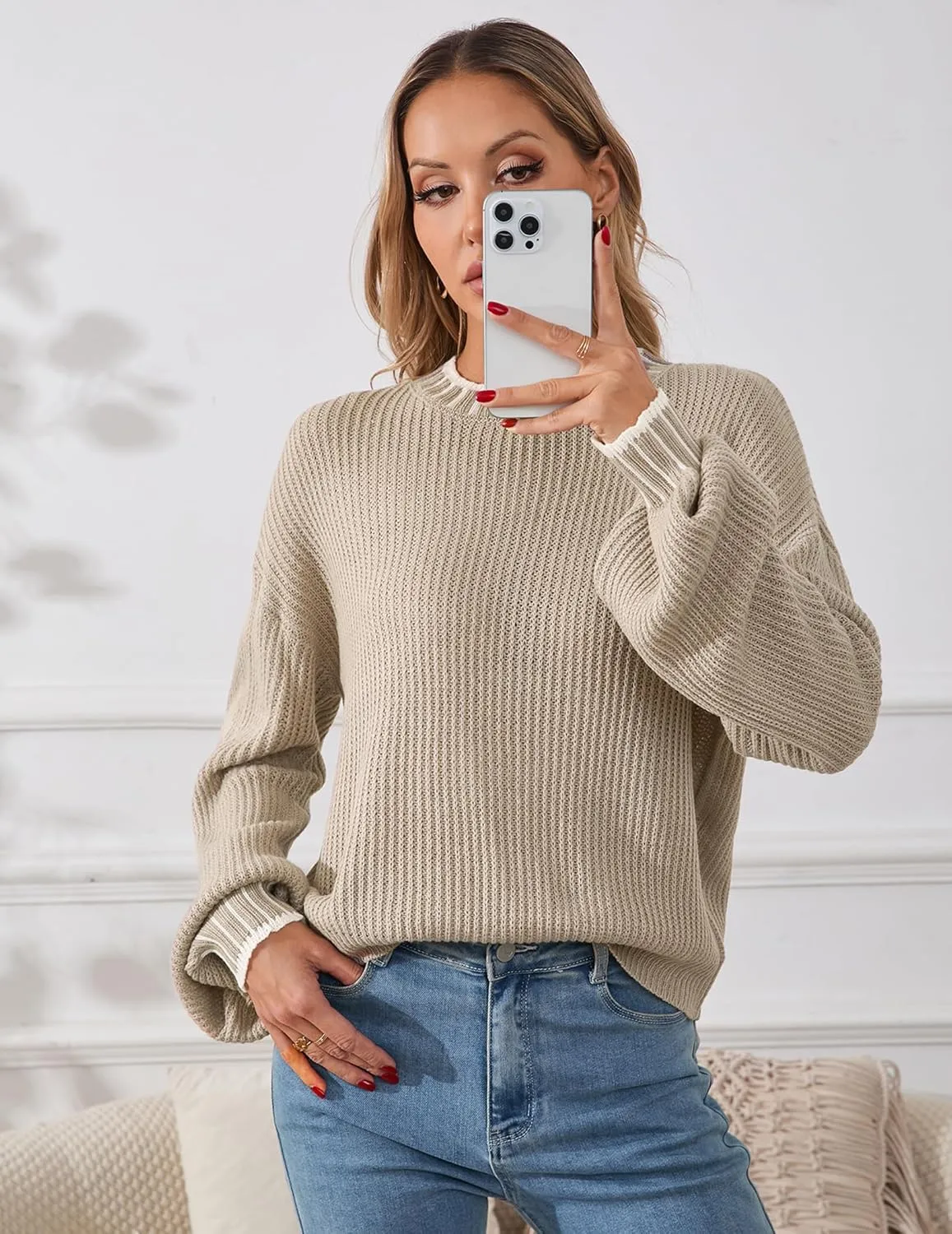 Womens Oversized Lightweight Cute Striped Cropped Sweater Spring 2025 Knitted Crew Neck Thin Crop Pullover Tops
