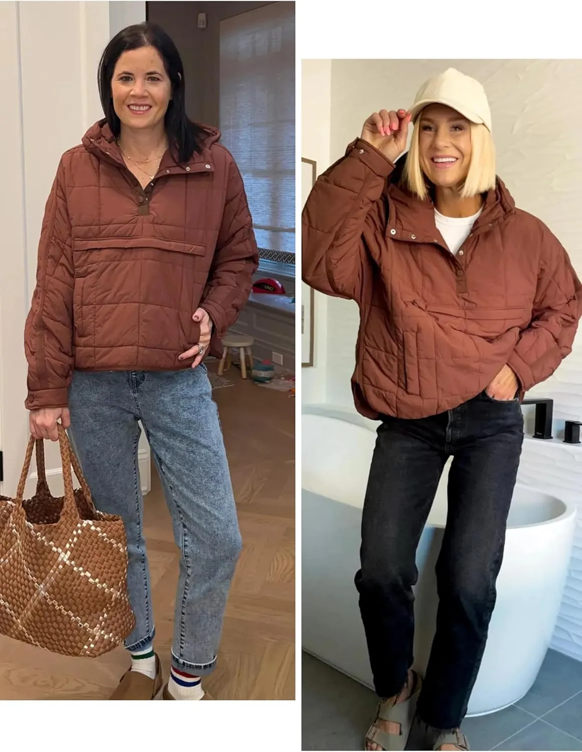 Women's Packable Quilted Puffer Jacket Oversized Lightweight Puffy Pullover Coat Outwear Hoodies with Pockets