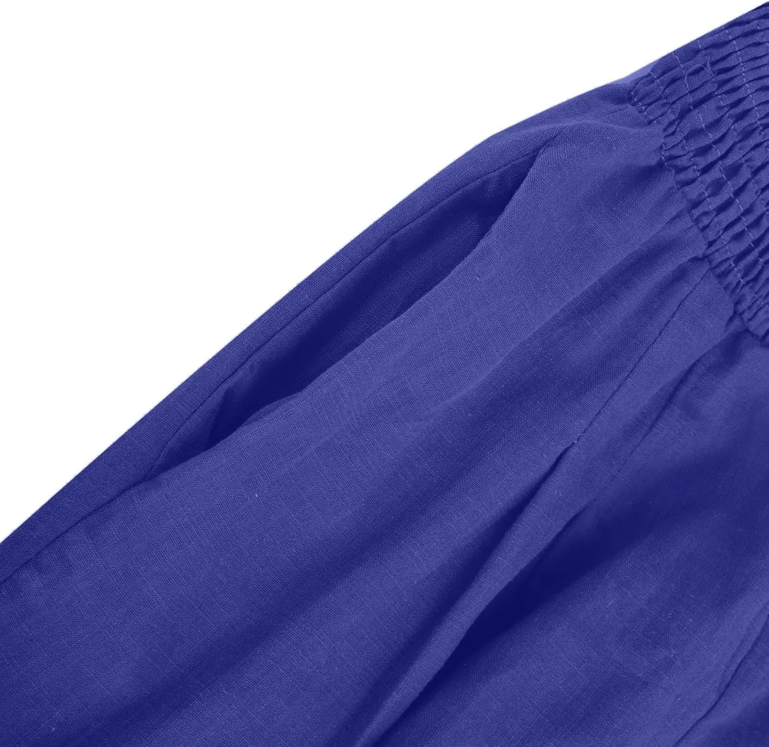 Womens Palazzo Pants Casual Smocked Elastic High Waist Wide Leg Trousers Summer Beach Pants Flowy Linen Lounge Pants