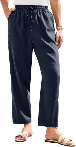 Womens Pants, Straight Leg Casual Pants Linen Everyday Peasant Solid Color Wide
