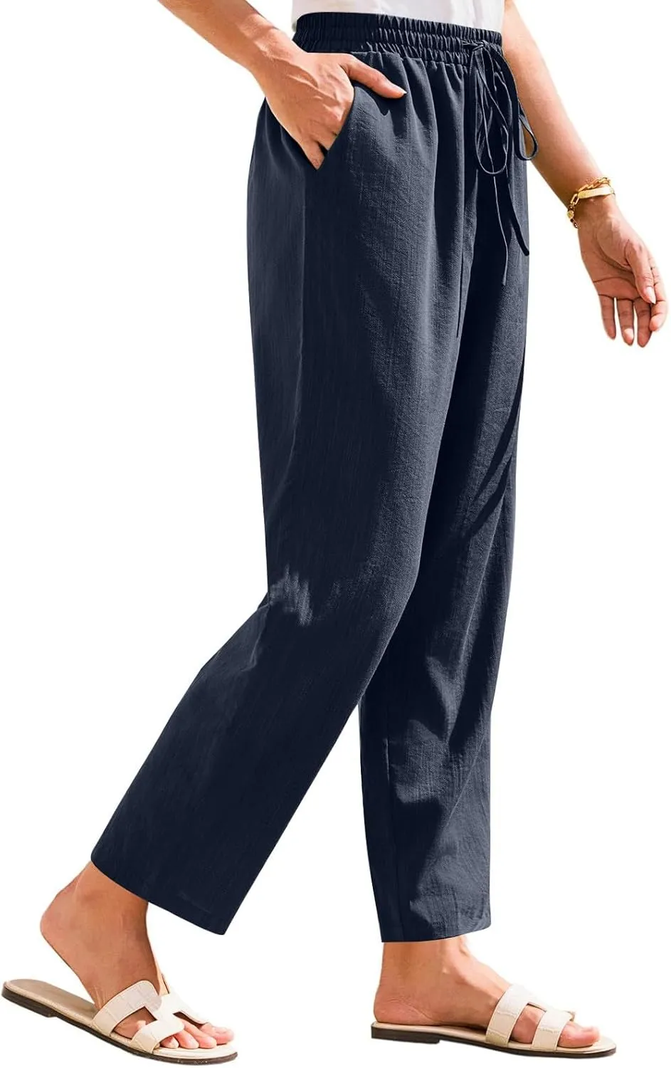 Womens Pants, Straight Leg Casual Pants Linen Everyday Peasant Solid Color Wide