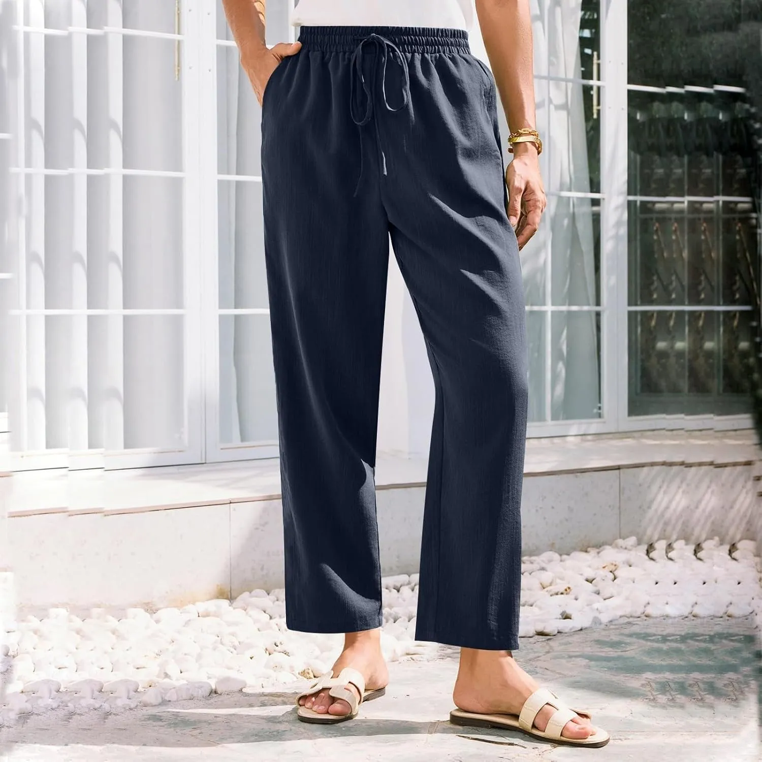 Womens Pants, Straight Leg Casual Pants Linen Everyday Peasant Solid Color Wide