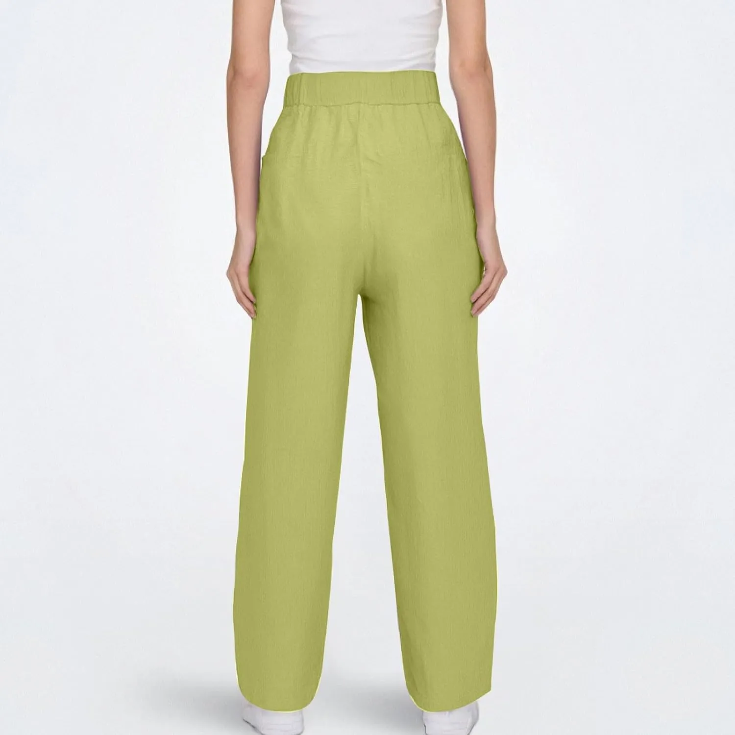 Womens Plus Size Linen Pants Summer High Waisted Wide Leg Pants Lightweight Baggy Boho Beach Lounge Trousers Pockets