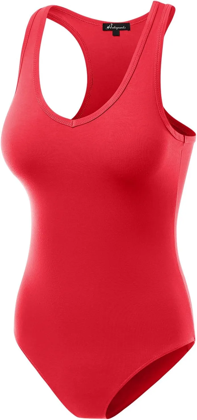 Women's Racerback Tank Top Bodysuits Sleeveless Sexy V-Neck Cotton Jumpsuits