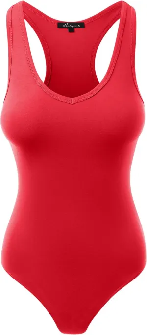 Women's Racerback Tank Top Bodysuits Sleeveless Sexy V-Neck Cotton Jumpsuits