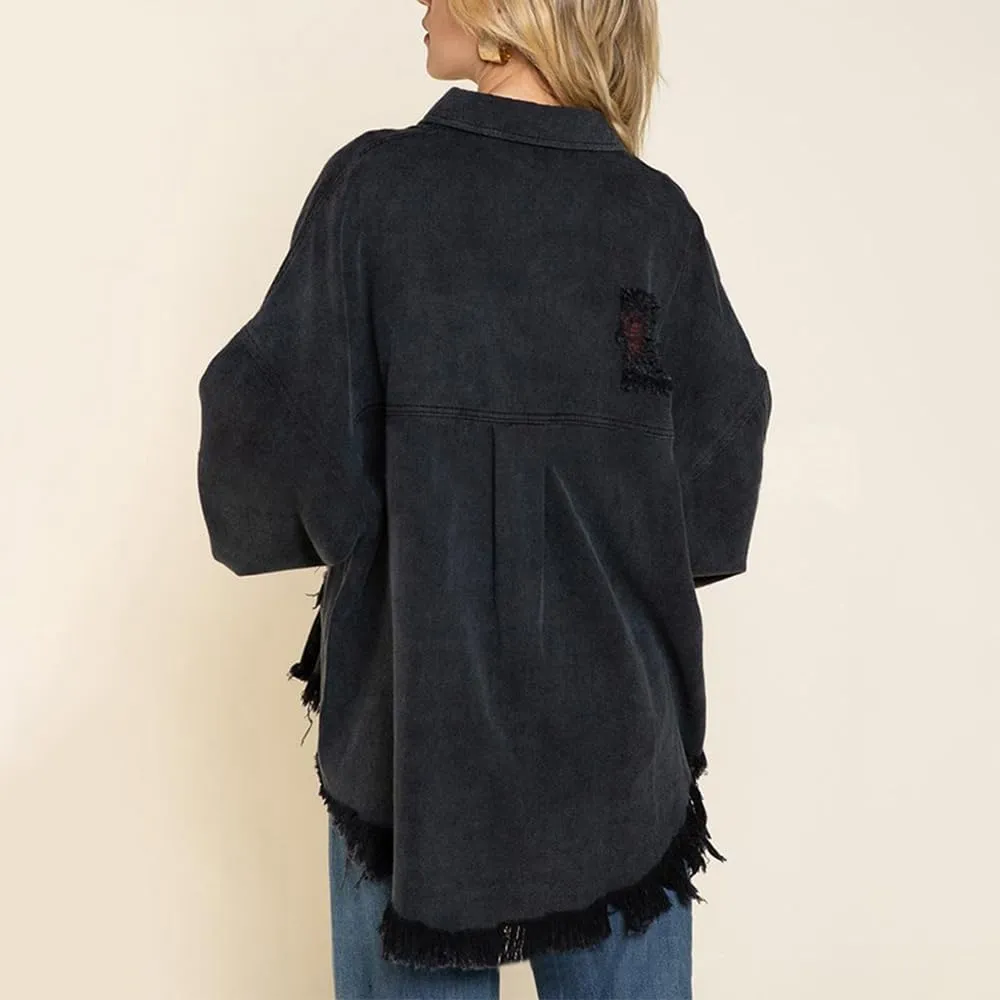 Women's Ripped Distressed Jean Jacket Vintage Oversized Frayed Washed Denim Jacket Boyfriend Western Shacket Coat