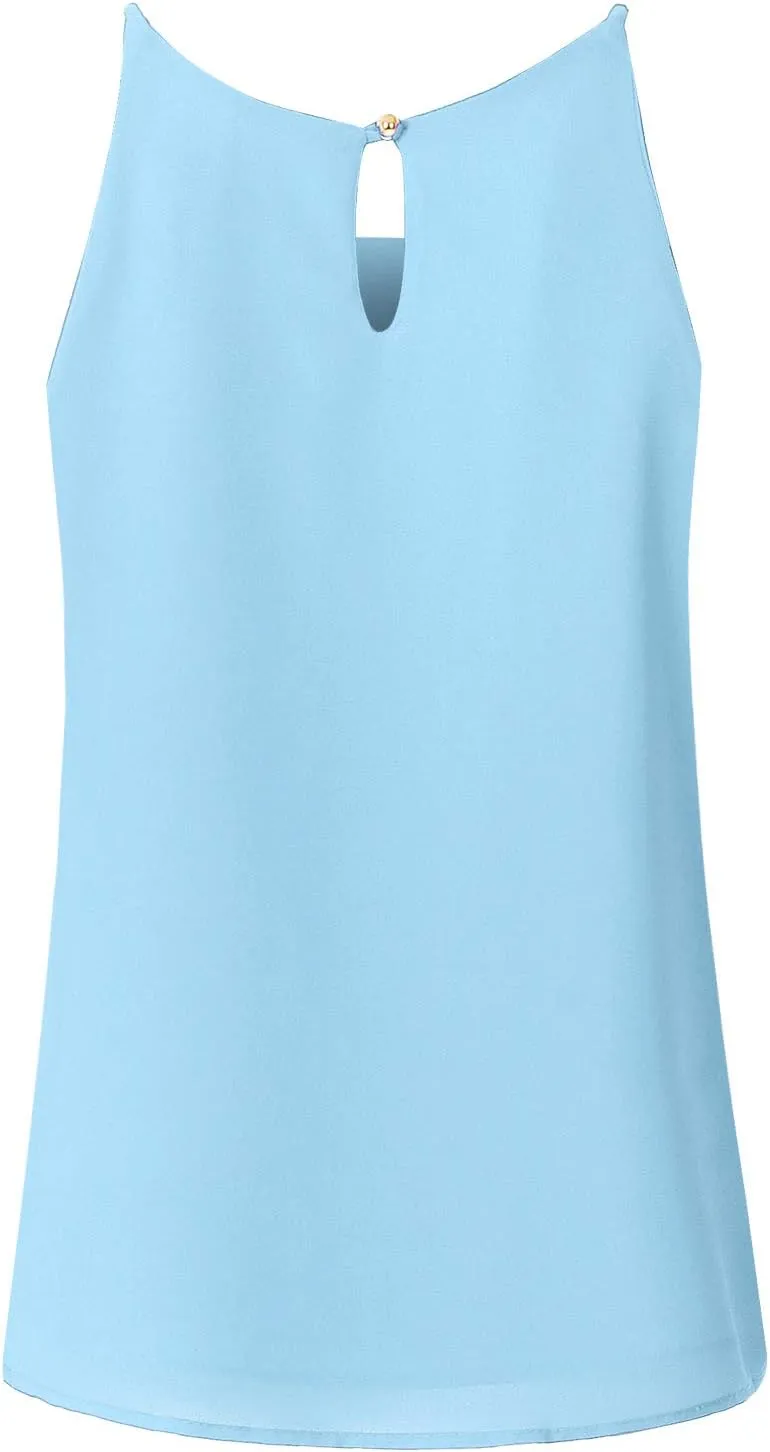 Women's Round Neck Pleated Double Layered Chiffon Cami Tank Top (S~3XL)