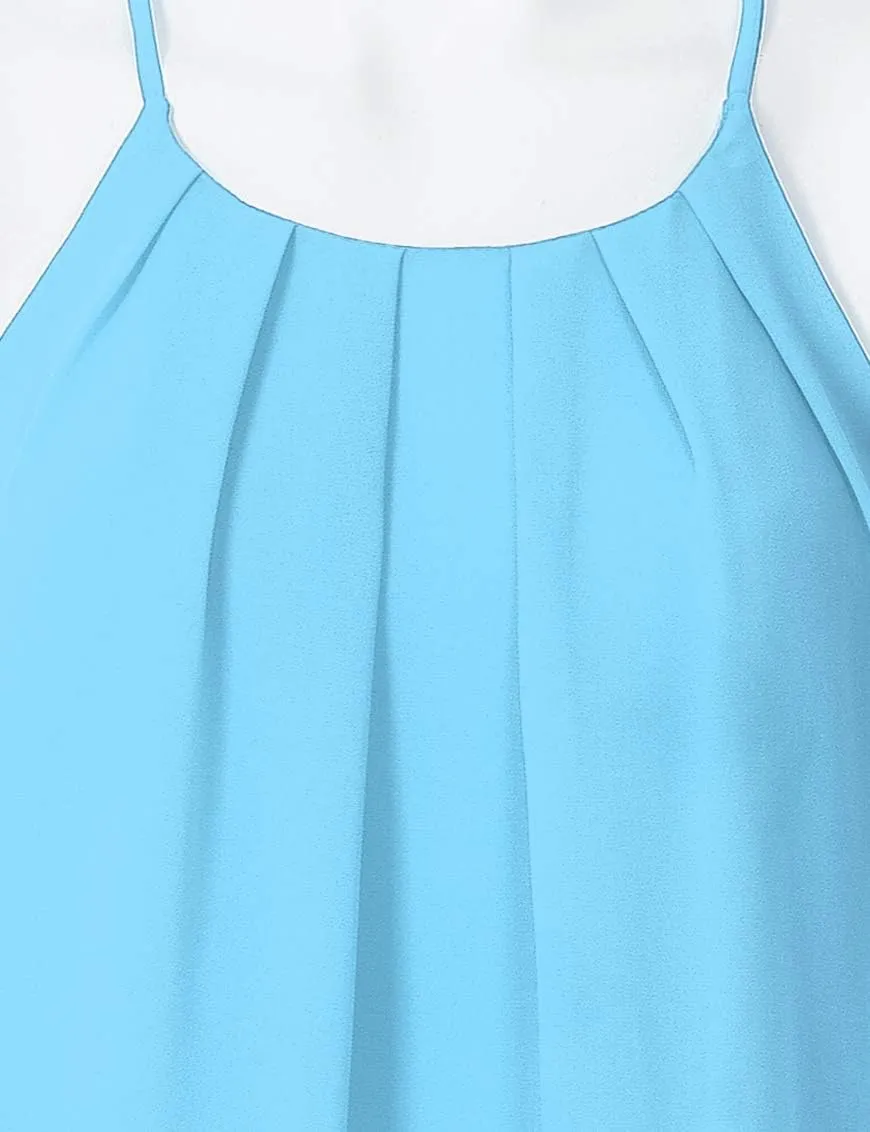 Women's Round Neck Pleated Double Layered Chiffon Cami Tank Top (S~3XL)