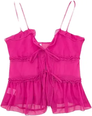 Women's Ruffle Camisole Tank Women Sleeveless Backless Spaghetti Strap Tank Top