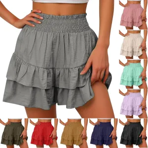 Womens Ruffle Flowy Shorts Casual Boho Elastic High Waisted Butterfly Shorts Cute Summer Tiered Tennis Skorts for Women