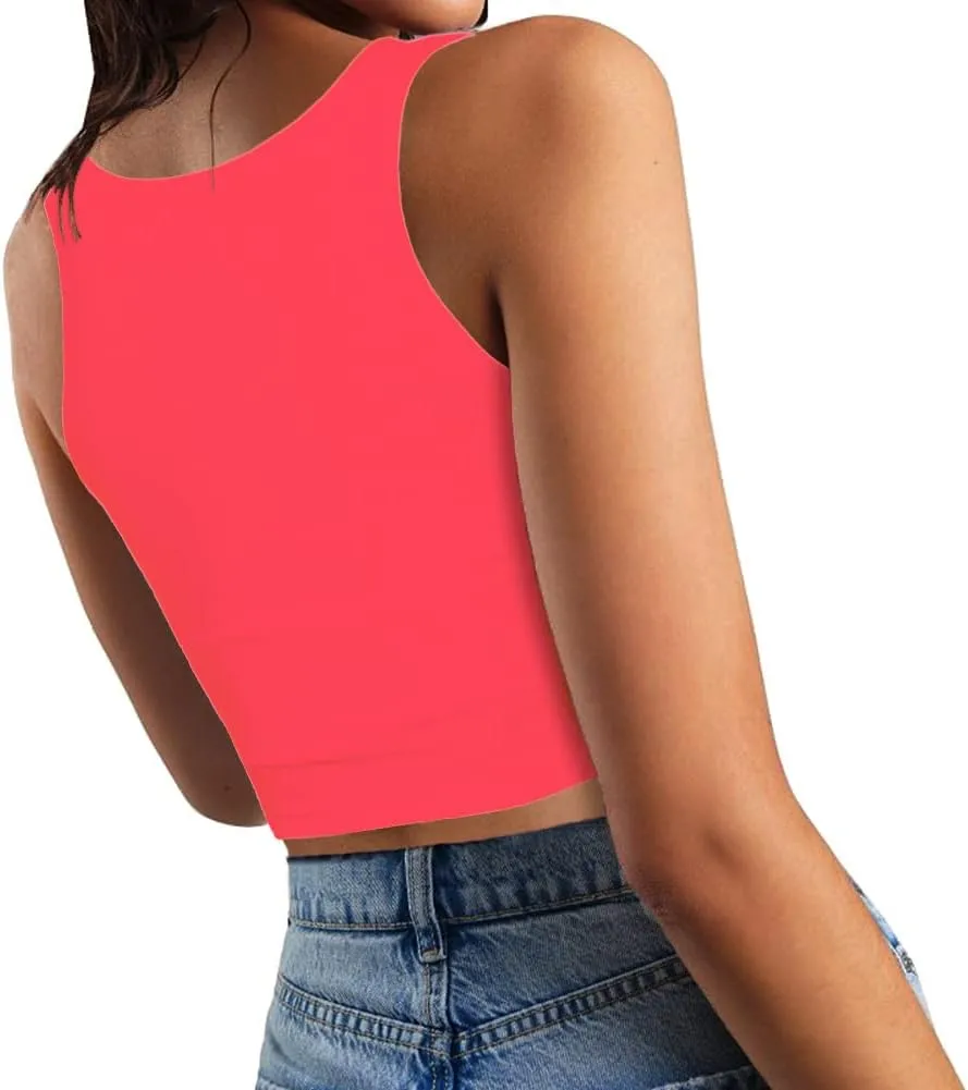 Womens Sexy Sleeveless Crop Tops Double Layer Scoop Neck Cropped Tank Top