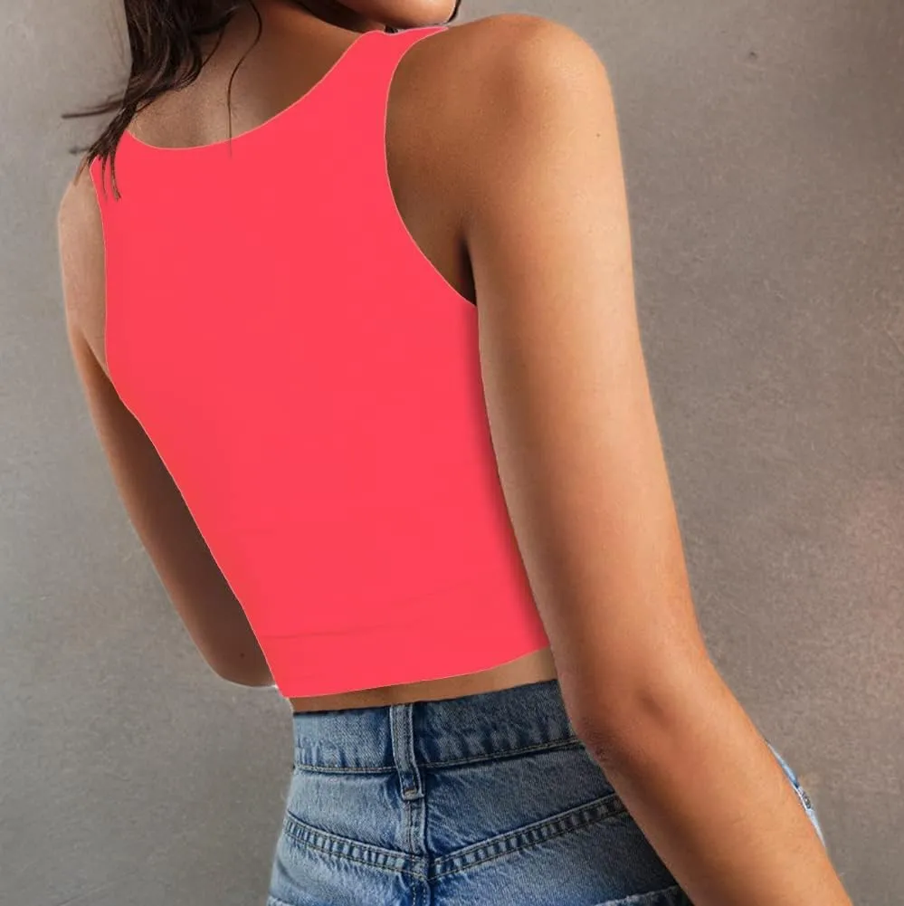 Womens Sexy Sleeveless Crop Tops Double Layer Scoop Neck Cropped Tank Top