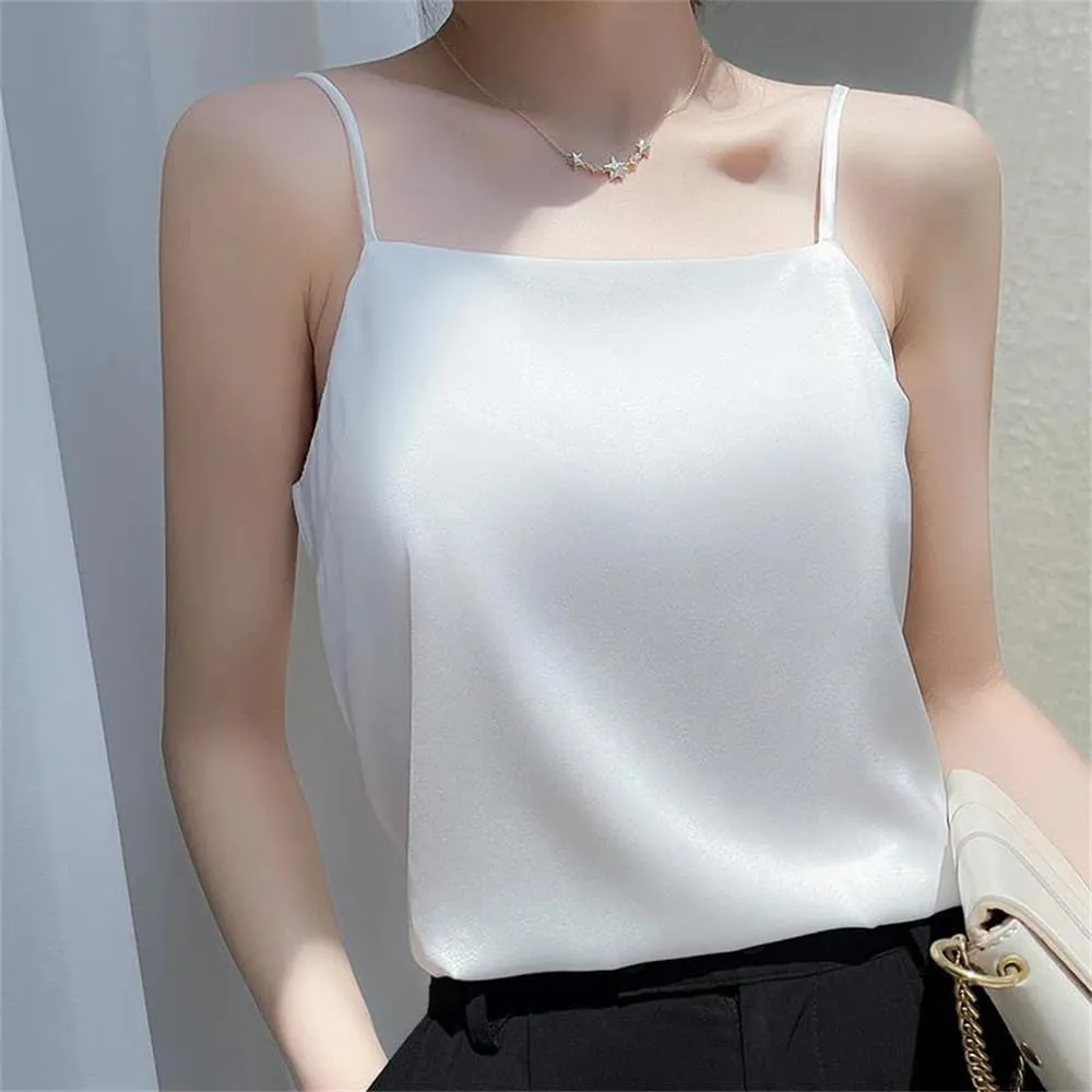 Womens Sexy Sleeveless Silk Satin Vest Top Summer Spaghetti Strap Camisole Shirt