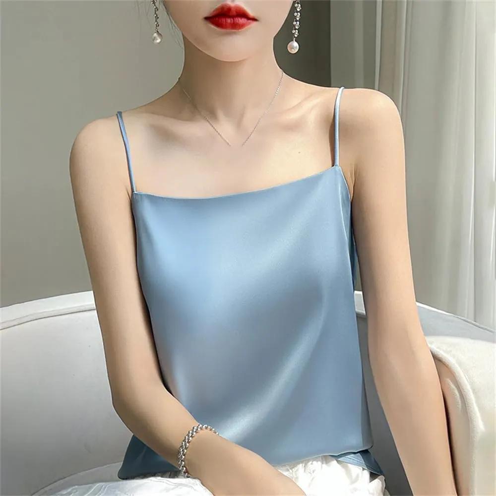 Womens Sexy Sleeveless Silk Satin Vest Top Summer Spaghetti Strap Camisole Shirt