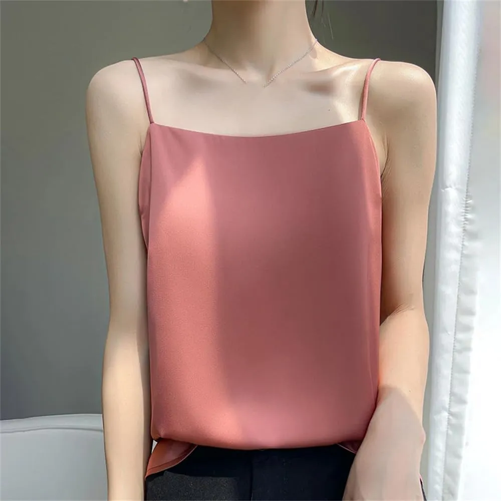 Womens Sexy Sleeveless Silk Satin Vest Top Summer Spaghetti Strap Camisole Shirt