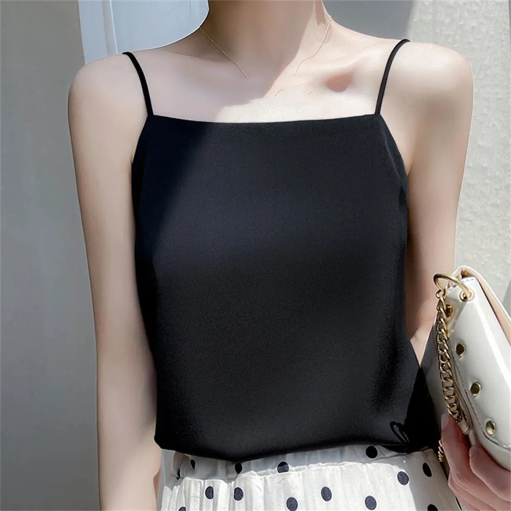 Womens Sexy Sleeveless Silk Satin Vest Top Summer Spaghetti Strap Camisole Shirt