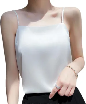 Womens Sexy Sleeveless Silk Satin Vest Top Summer Spaghetti Strap Camisole Shirt