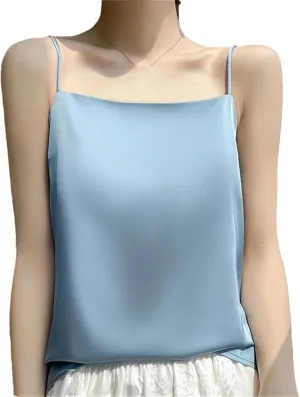 Womens Sexy Sleeveless Silk Satin Vest Top Summer Spaghetti Strap Camisole Shirt
