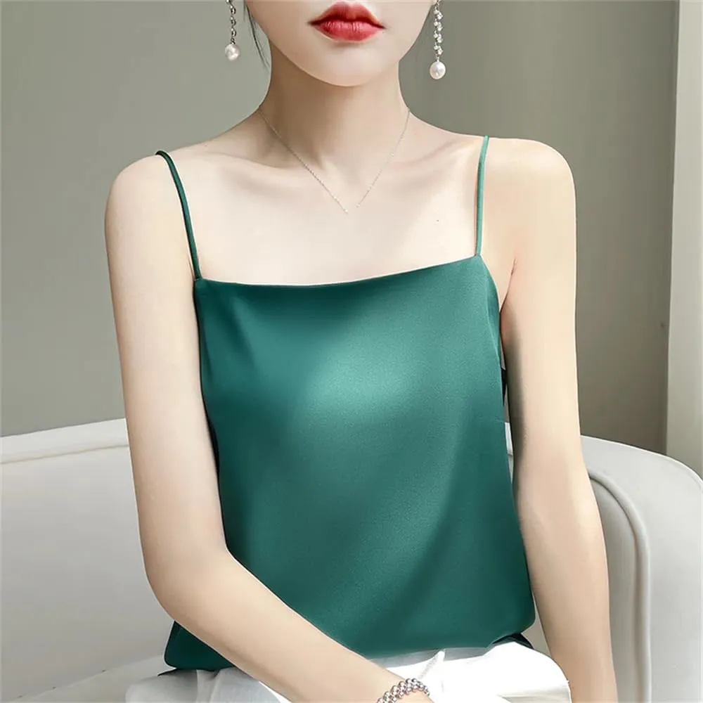 Womens Sexy Sleeveless Silk Satin Vest Top Summer Spaghetti Strap Camisole Shirt