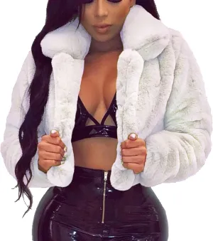 Womens Short Fur Coat Fluffys Fleece Outwear Turn-Down Collar Faux Furs Tops Winter Warm Sweater Jacket