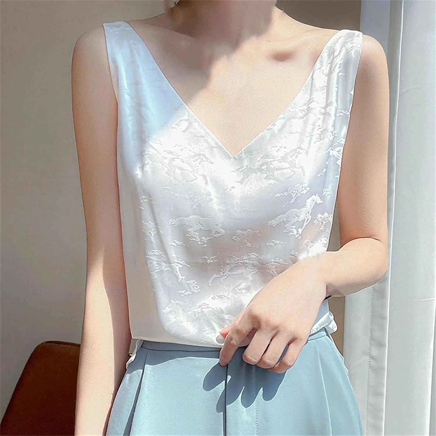 Womens Silk Camisole Silk Basic Tank Tops Casual Classic Top Loose