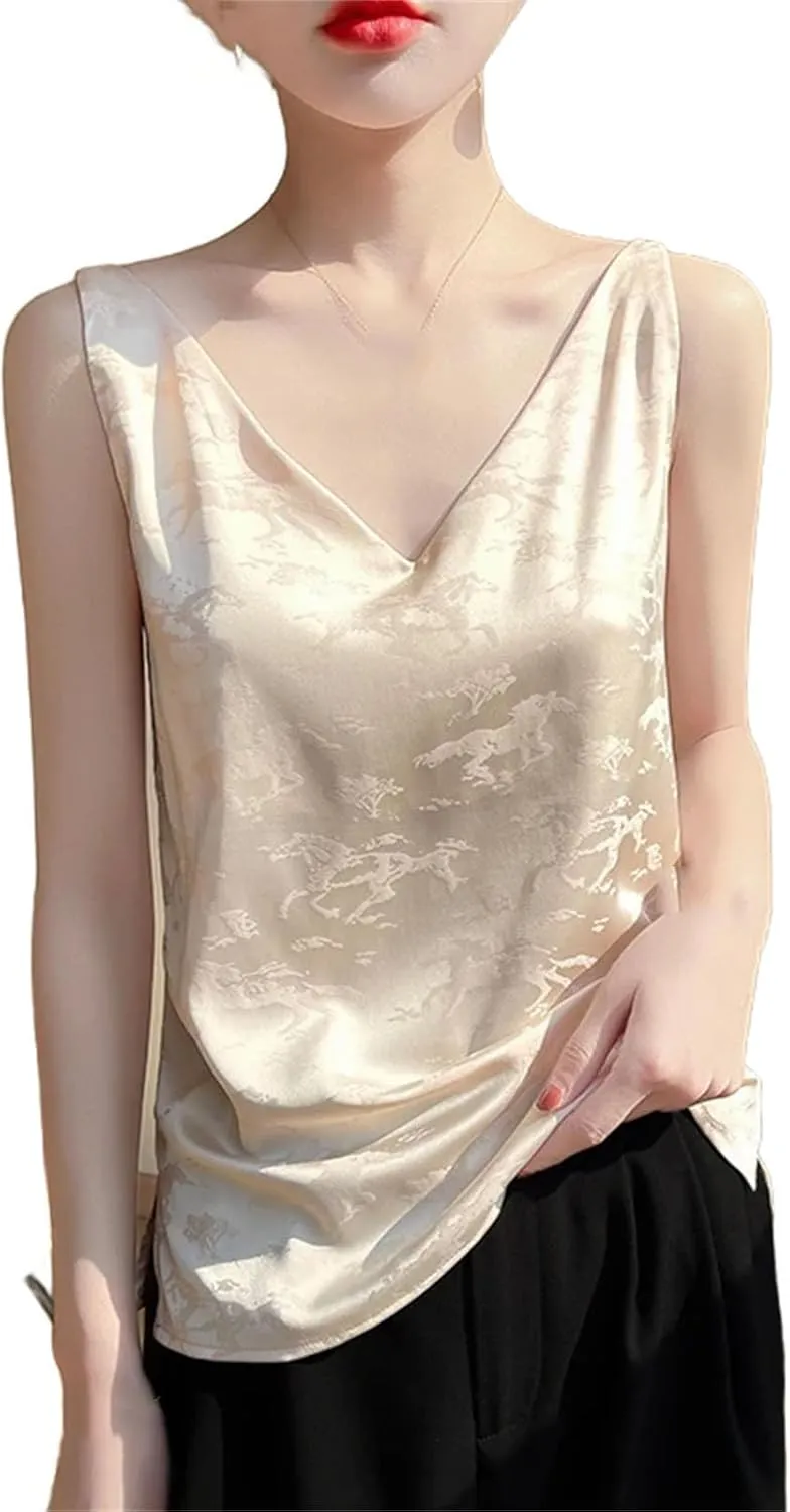 Womens Silk Camisole Silk Basic Tank Tops Casual Classic Top Loose