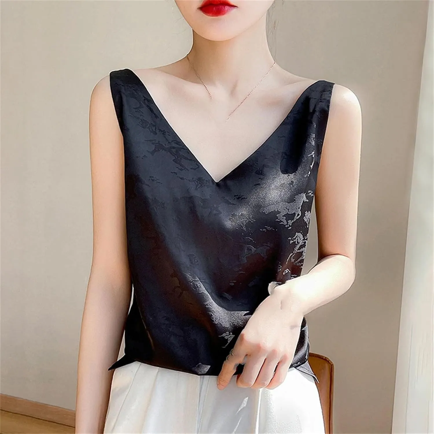 Womens Silk Camisole Silk Basic Tank Tops Casual Classic Top Loose