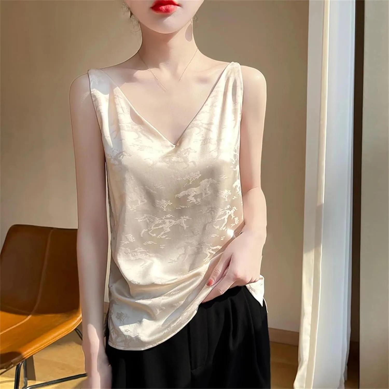 Womens Silk Camisole Silk Basic Tank Tops Casual Classic Top Loose
