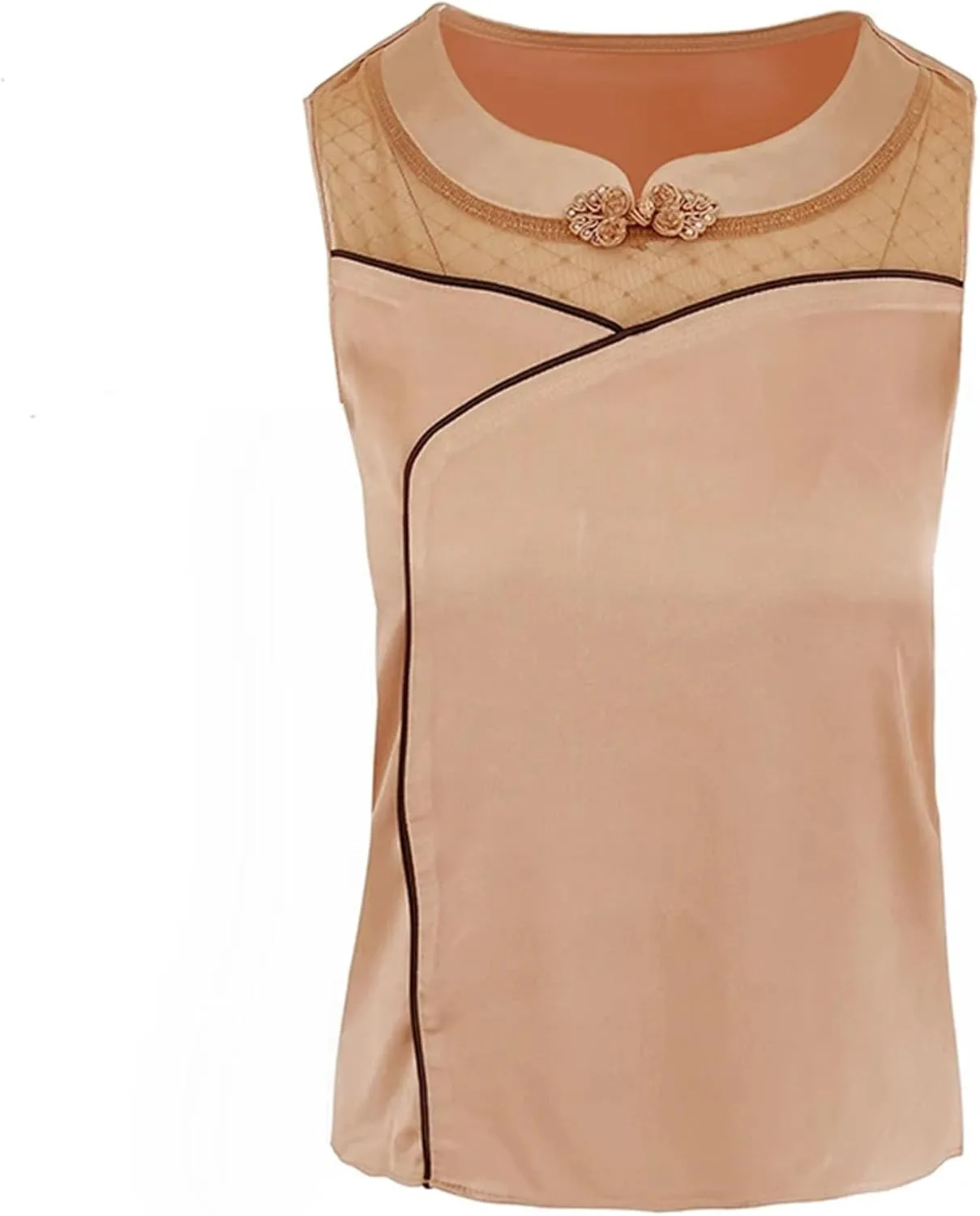 Women's Silk Satin Tank Top Camisole Summer Loose Fit Sleeveless Vest Seamless Casual Lounge Wear O-Neck Patchwork Undershirt