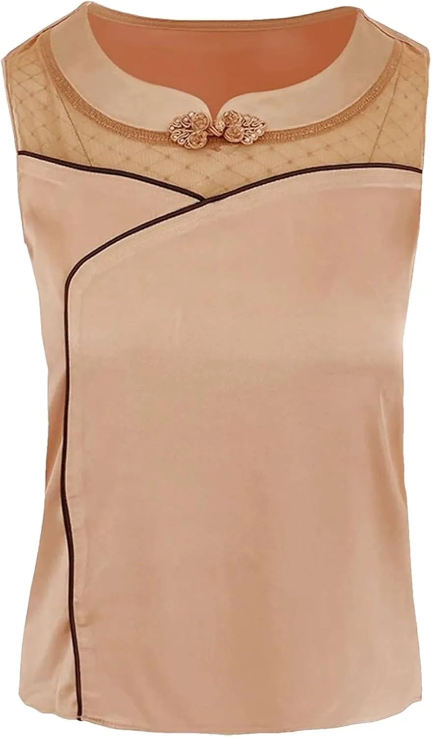 Women's Silk Satin Tank Top Camisole Summer Loose Fit Sleeveless Vest Seamless Casual Lounge Wear O-Neck Patchwork Undershirt