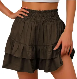 Womens Skorts Floral Ruffled Chiffon Flowy Boho Shorts High Waist Summer Casual Mini Shorts Beach Comfy Clothes
