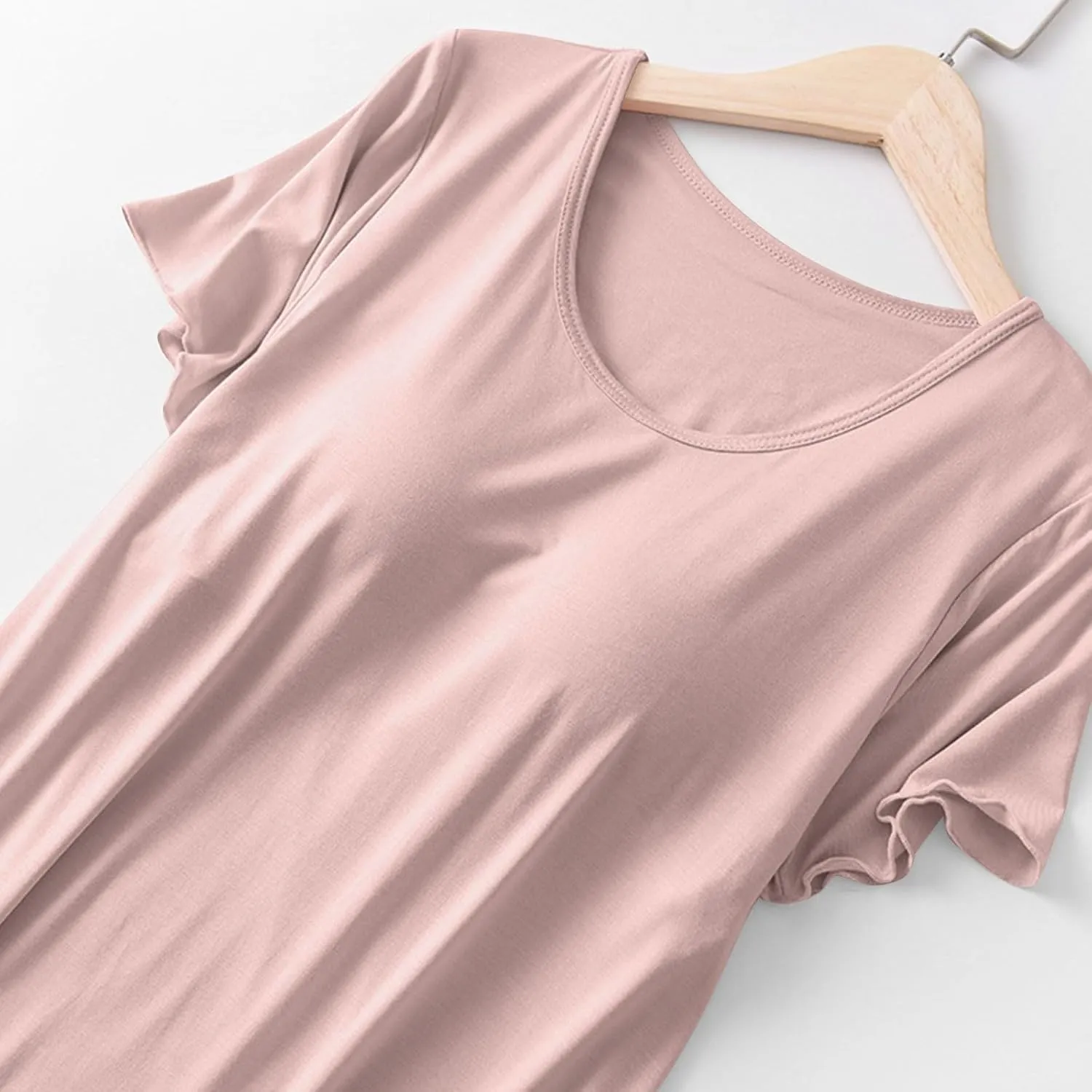 Womens Soft Nightgown Short Sleeve Nightshirt with Built in Bra Solid Sleepwear Comfy Loungewear Pajamas