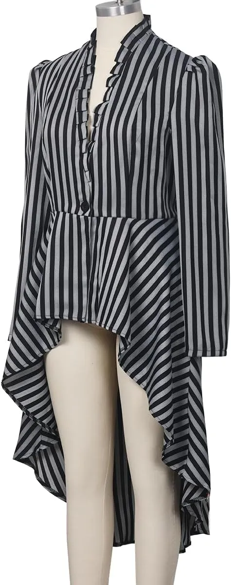 Women's Steampunk Long Striped Jacket Renaissance Victorian Gothic Blazer Jacket Coat