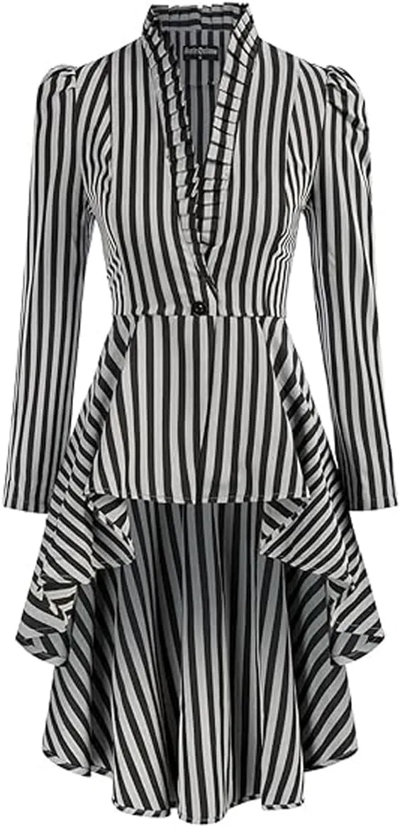 Women's Steampunk Long Striped Jacket Renaissance Victorian Gothic Blazer Jacket Coat