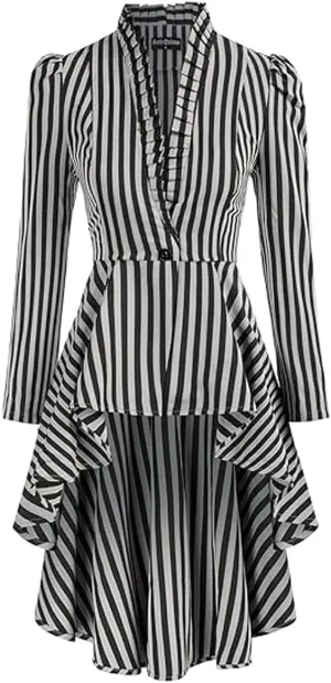 Women's Steampunk Long Striped Jacket Renaissance Victorian Gothic Blazer Jacket Coat