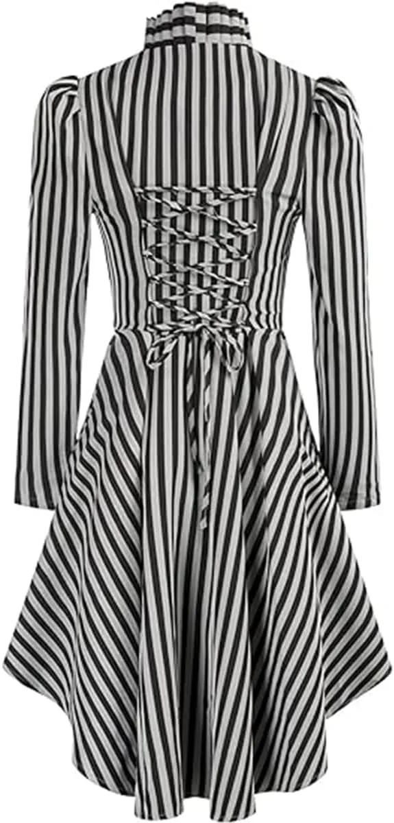 Women's Steampunk Long Striped Jacket Renaissance Victorian Gothic Blazer Jacket Coat