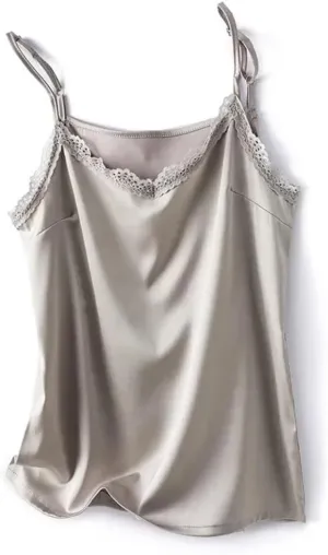 Women's Summer V-Neck Silk Camisole Sexy Lace Sleeveless Satin Vest Top