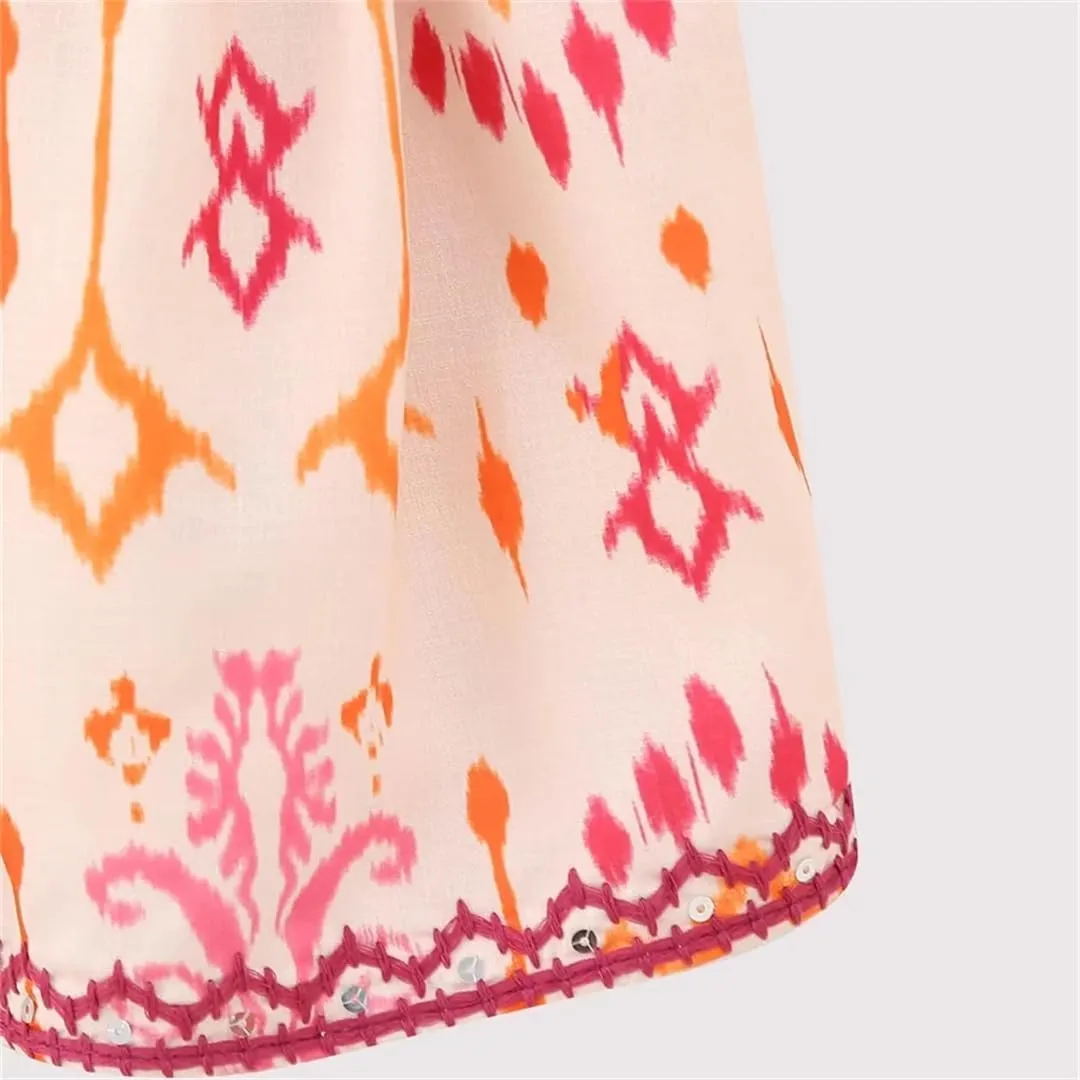 Womens V-Neck Sleeveless Camisole Embroidery Beaded Print Casual Short Tank Top