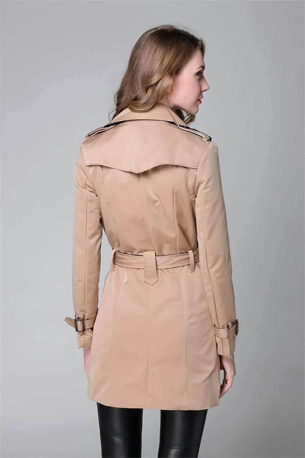 Women's Waterproof Double-Breasted Trench Coat Solid Color Classic Lapel Overcoat Fashion Slim Outerwear Coat With Belt