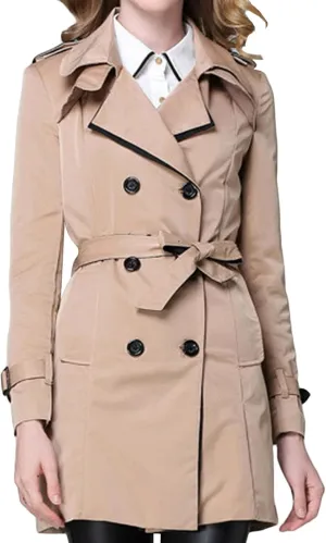 Women's Waterproof Double-Breasted Trench Coat Solid Color Classic Lapel Overcoat Fashion Slim Outerwear Coat With Belt