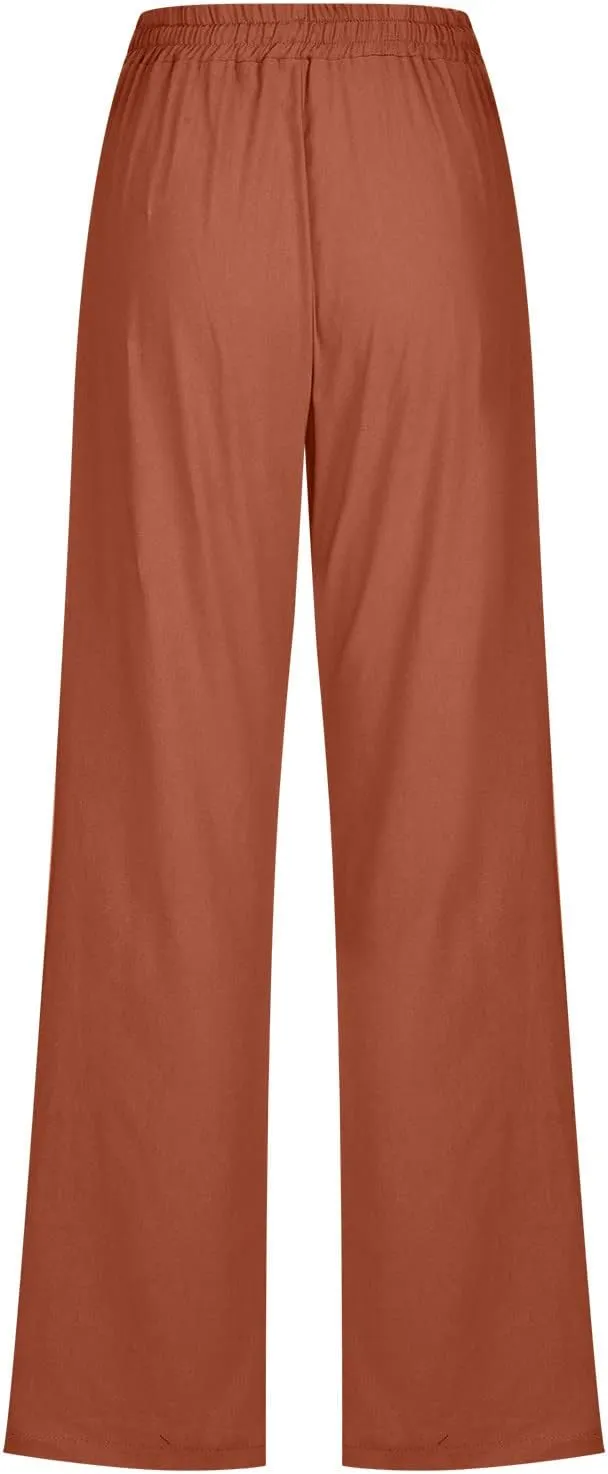 Womens Wide Leg Linen Pants Trendy Casual High Waisted 2025 Summer Palazzo Pants Trousers with Pockets