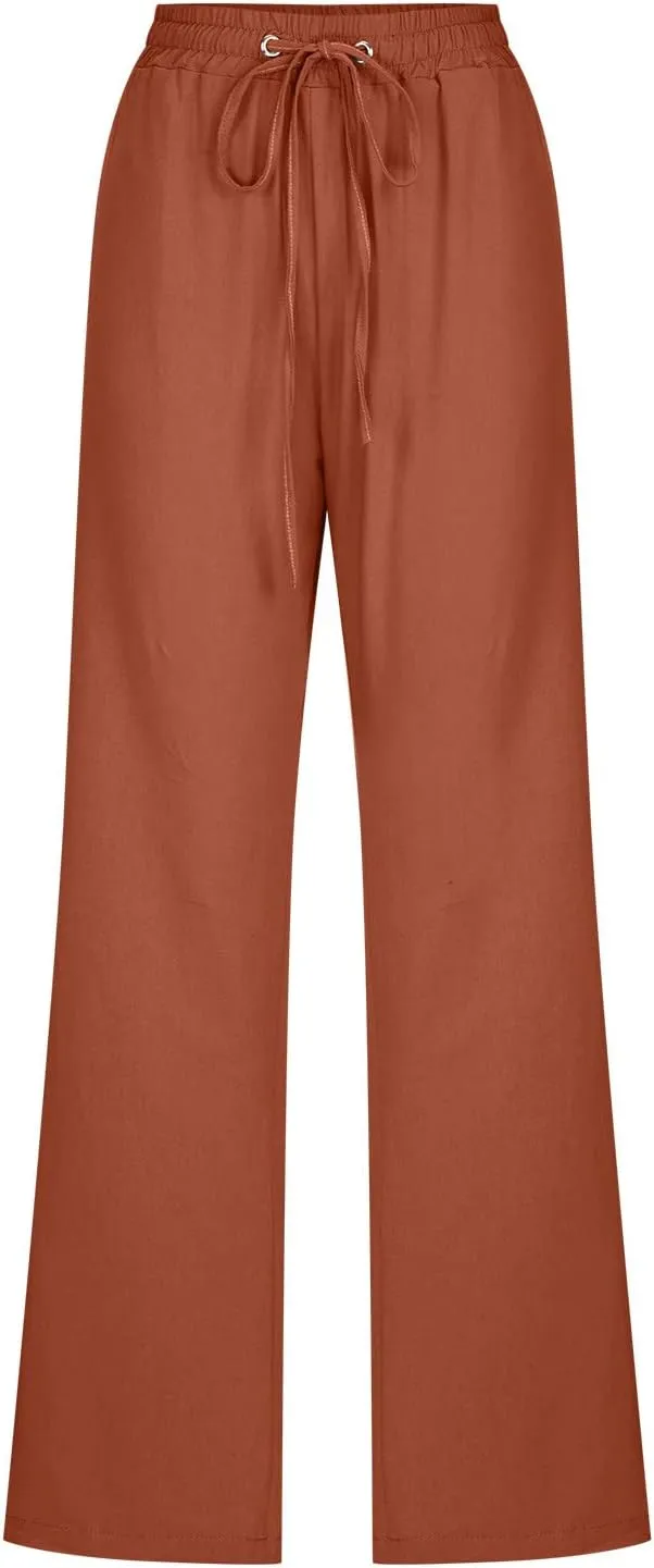 Womens Wide Leg Linen Pants Trendy Casual High Waisted 2025 Summer Palazzo Pants Trousers with Pockets