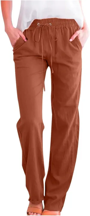 Womens Wide Leg Linen Pants Trendy Casual High Waisted 2025 Summer Palazzo Pants Trousers with Pockets